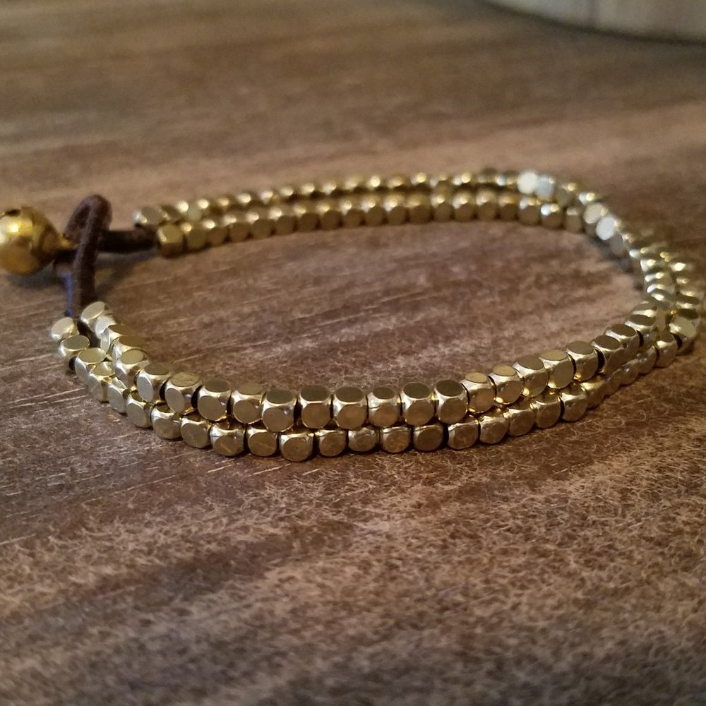 Bohemian Style Cube Brass Double Bracelet with Thai style Brass Bell